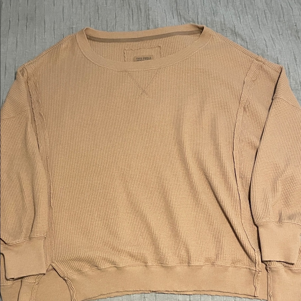 American Eagle Outfitters Women's Beige Waffle Knit Crewneck